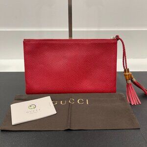 Gucci Calfskin Large Bamboo Clutch Red (143784)